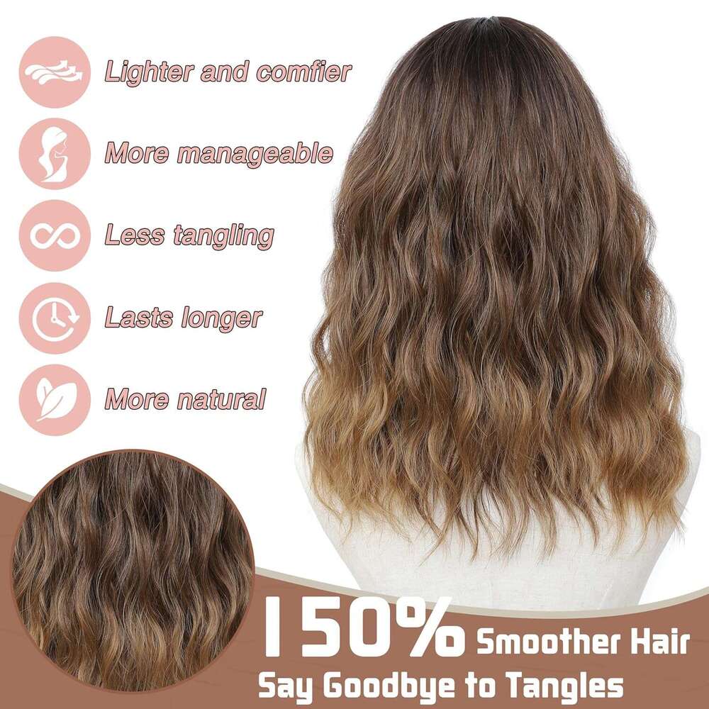Light 18 Inch Medium Length Women Middle Part Synthetic Wavy Wig with Upgraded Strands,Natural Hair Wigs for Daily Party/Halloween Use 18Inch,Light Ta