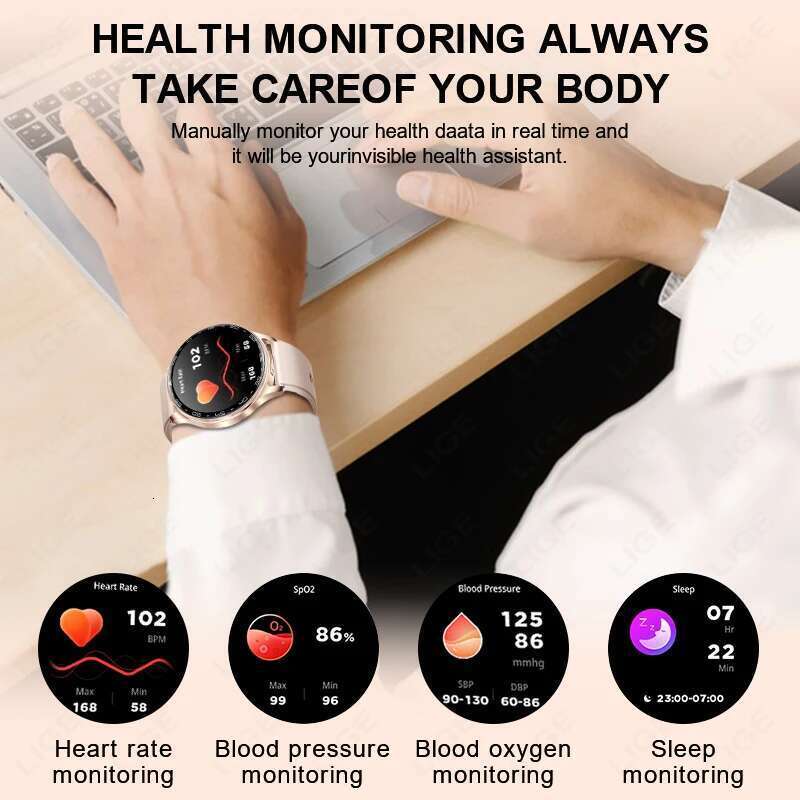 LIGE 2 In 1 TWS Headset Smart Watch 1.39" Women Men Sport Fiess Heart Rate Health Tracker Watches Earphone Music Smartwatch