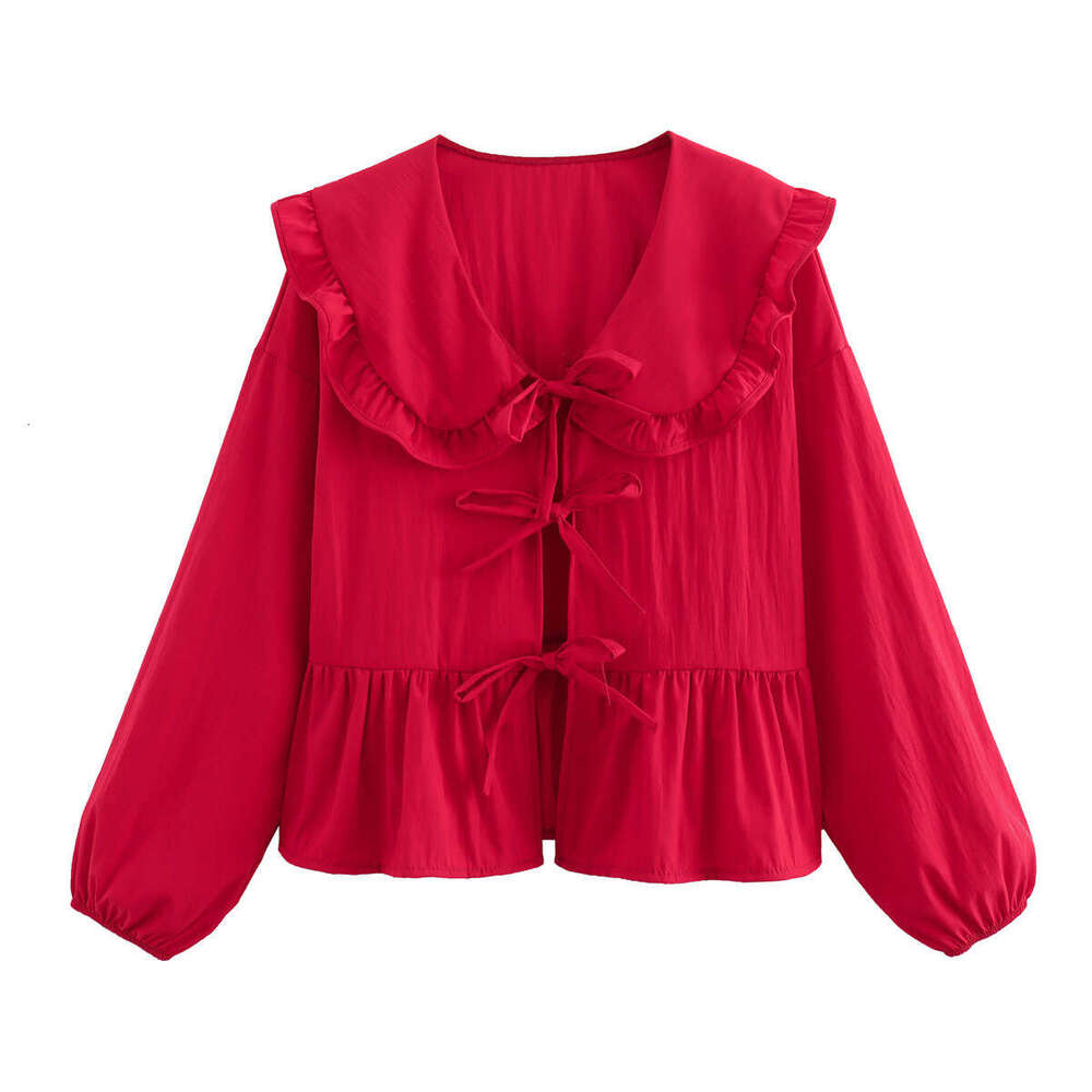 Wind Summer New Fashionable Casual Versatile 3-Color Doll Collar Lace Shirt Top B5