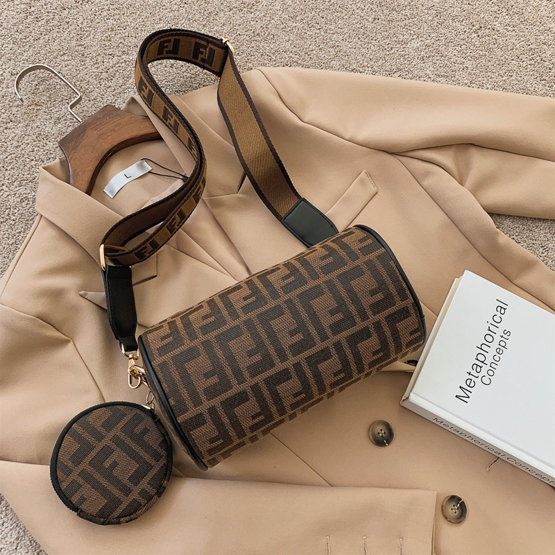 new Women's canvas cylindrical bags fashionable and retro printed Boston bags single - shoulder and cross - body bags pillow bags