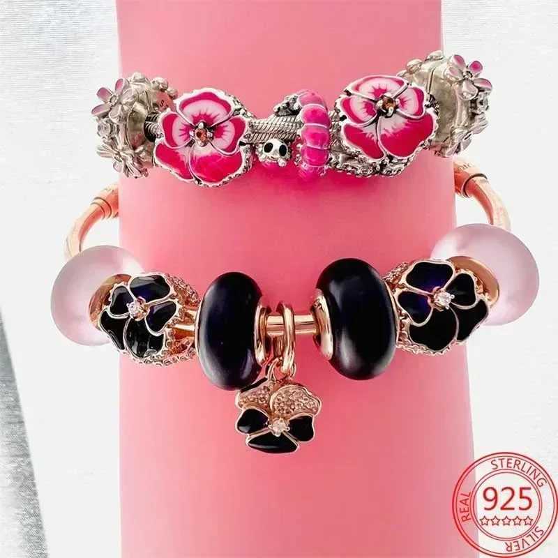 New 925 Sterling Silver Purple Murano Bead Pansy Flower Dangle Charm Fit Original Brand Bracelet And Necklace Women Jewelry GiftXJ250517
