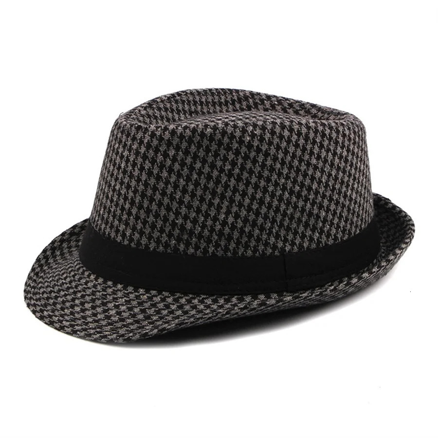 Spring Summer Vintage Checked Top Hat Mens Middle-aged and Elderly Woolen Gentlemans Hat Jazz Hat 250516