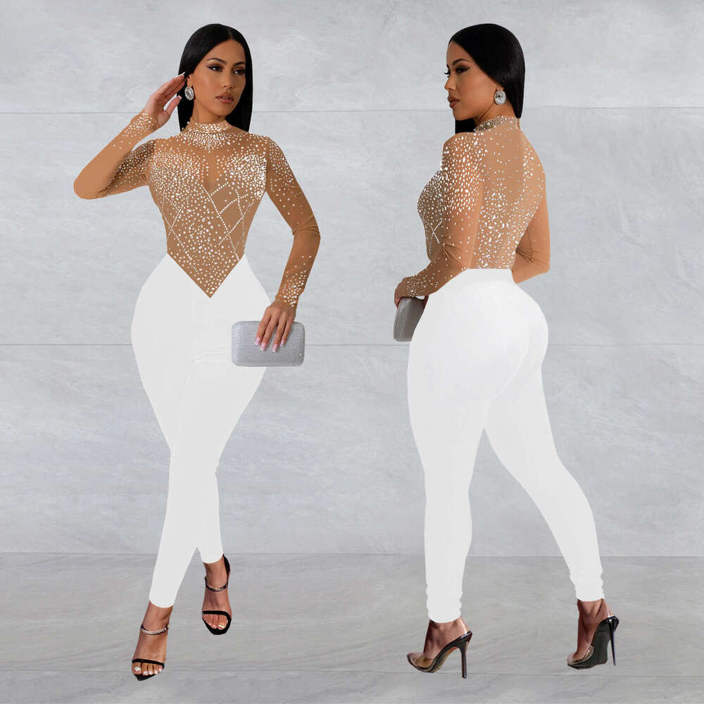 Wide Leg Jumpsuit C Fashion Women S Slimming Mesh Hot Dia Long Sleeve Pants Jumpsuit