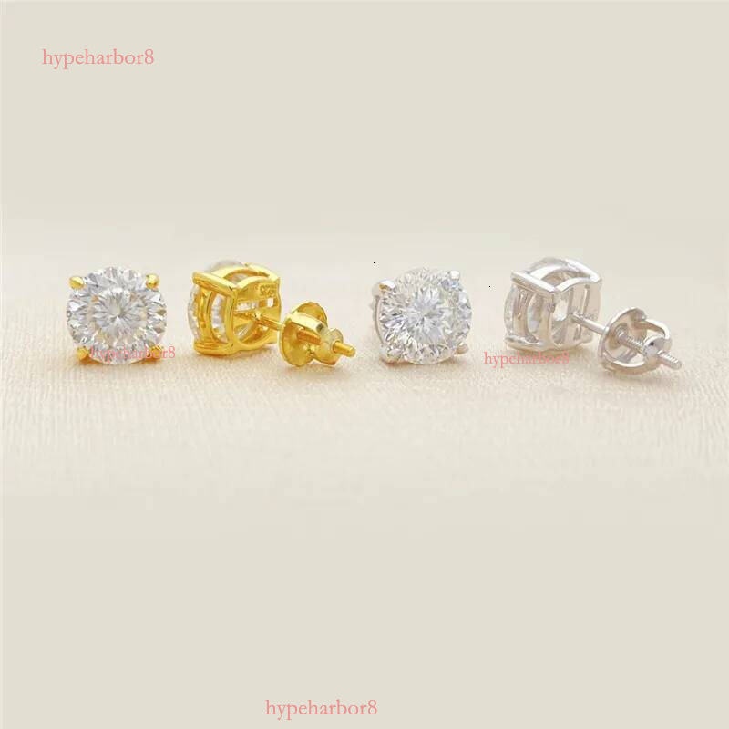 America And European Fashion Sterling Sier Gold Plated Bling Moissanite Dia Round Studs Earrings Nice Jewelry Gift
