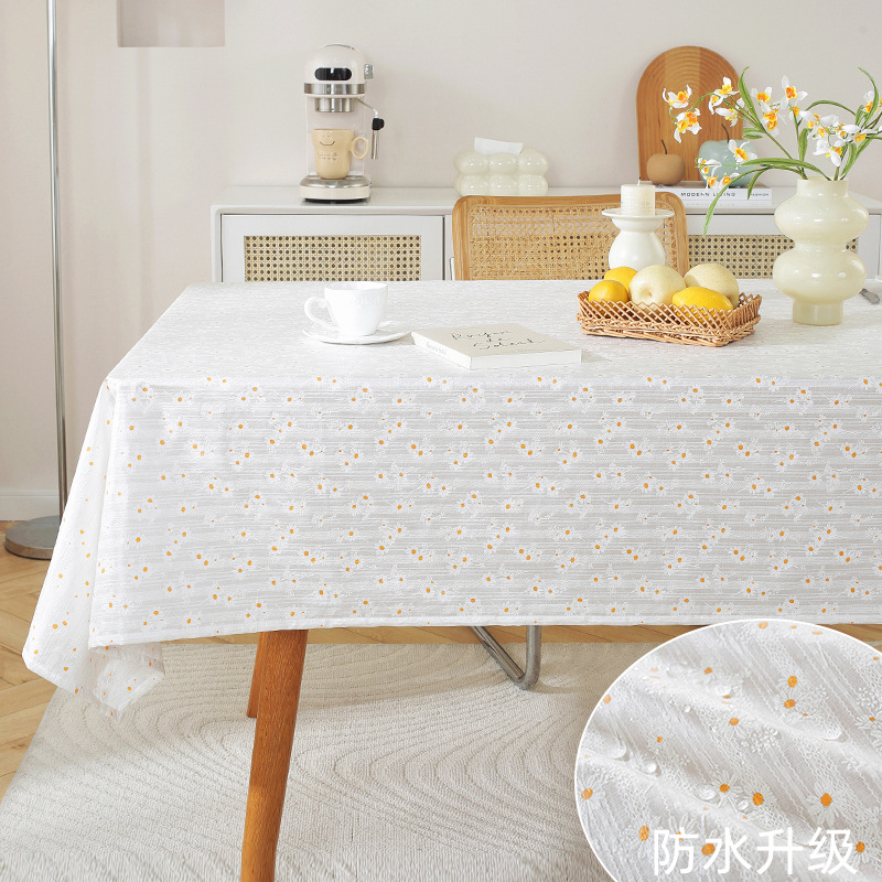 Waterproof and oil-proof tablecloth cotton and linen fabric dining table coffee table round table square tablecloth daisy floral desktop H56L01