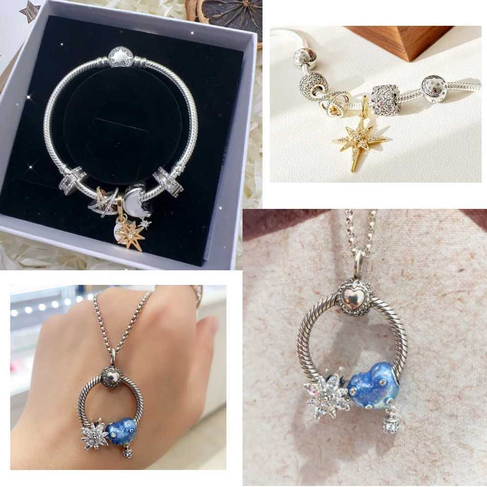 925 Sterling Silver Christmas Snowflakes Golden Stars Bow Lucky D Charm Fit DIY Bracelet Jewelry AccoriesXJ250517