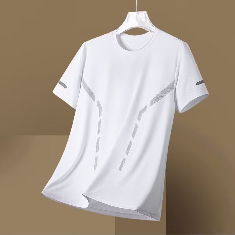 Summer Tshirt round neck quick drying short thin cut breathable half sleeved plus size top mens sports loose and trendy