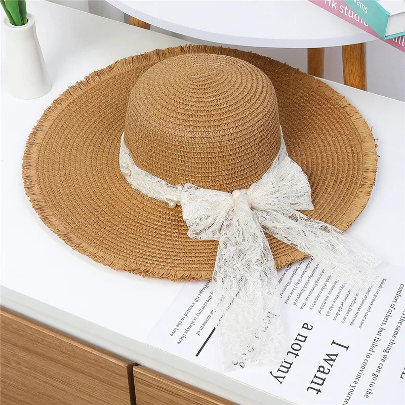 2025Beach Travel Straw Panama Hat Summer Hat Big Wide Brim Foldable BeachSun Hat Straw Floppy Sun Block UV Protection HatL Adies 250516