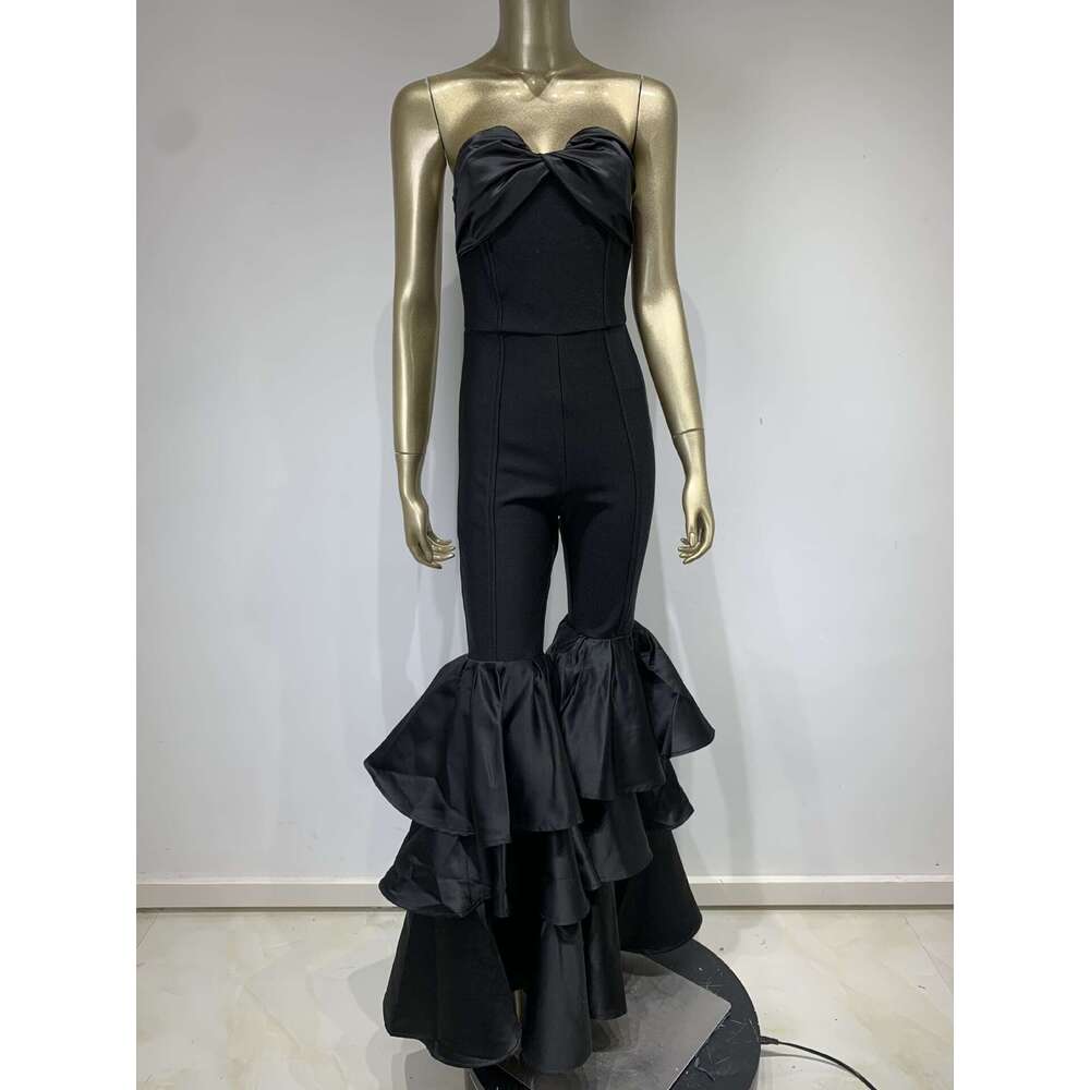 Wide Leg Jumpsuit New Bandage Women S Fashion Bra Cake Pants Leg Banquet Party Jumpsuit