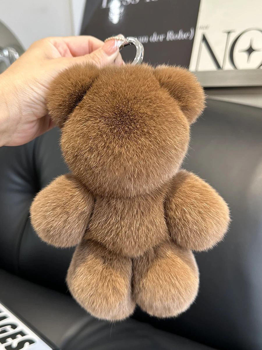 Fashion Cute Bear Keychain Real Rabbit Fur Bear Doll Pendant Toys Keyring Handbag Charm Ornament Plush Jewelry Gifts 250515