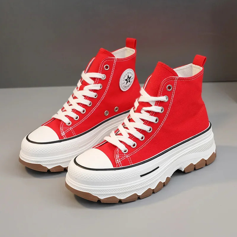 Spring autumn Female Women High Top Sneakers Lace-Up Casual Plarform Height Canvas Non-slip Wear Resistant Vulcanize Shoes 250515