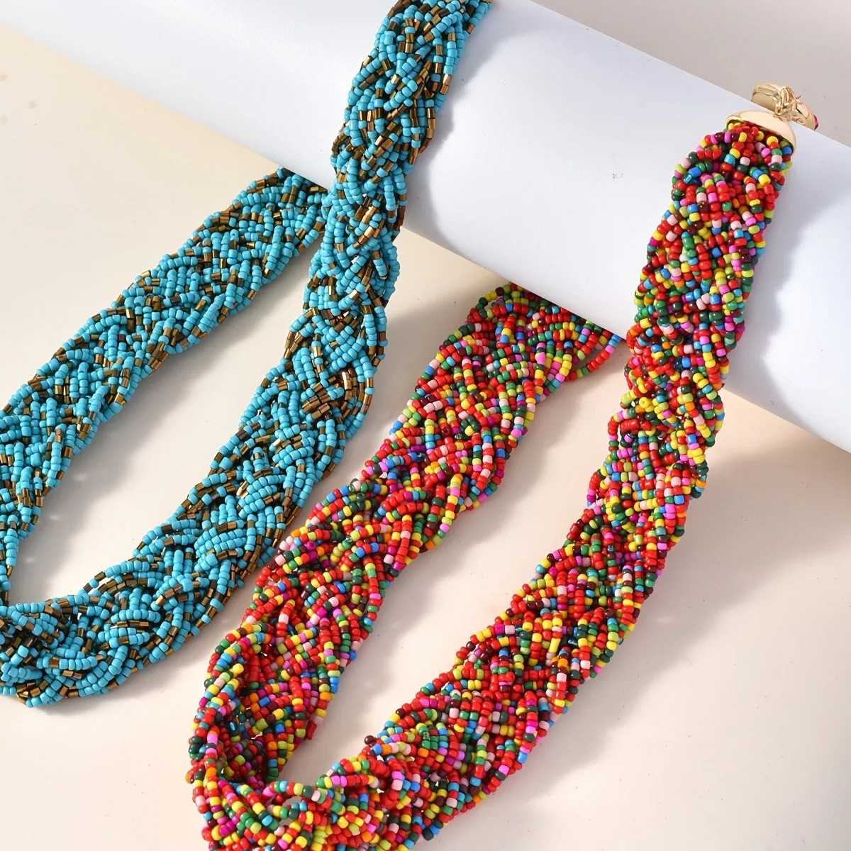 Bohemian fashion exaggerated rice bead necklace hand-woven twisted flower multi-layered bead necklace 250517