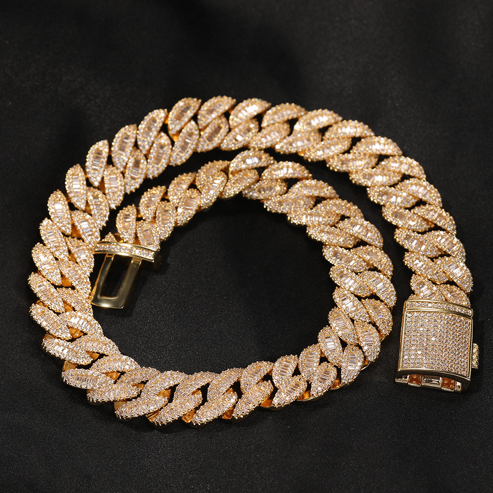 16mm High Polished Hip Hop Miami Cuban Chain Necklace Bracelet 5A Cubic Zircon Choker Jewelry