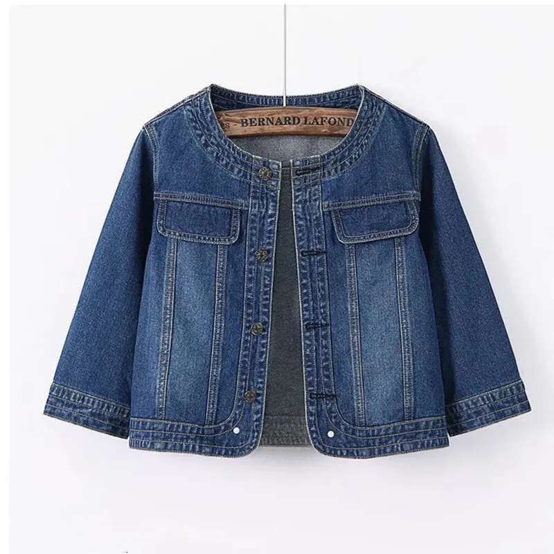 5XL Quarter sleeved O neck Denim Jacket For women's Summer New Spring Short Loose Top Paired With Dress Cowboy Outwear