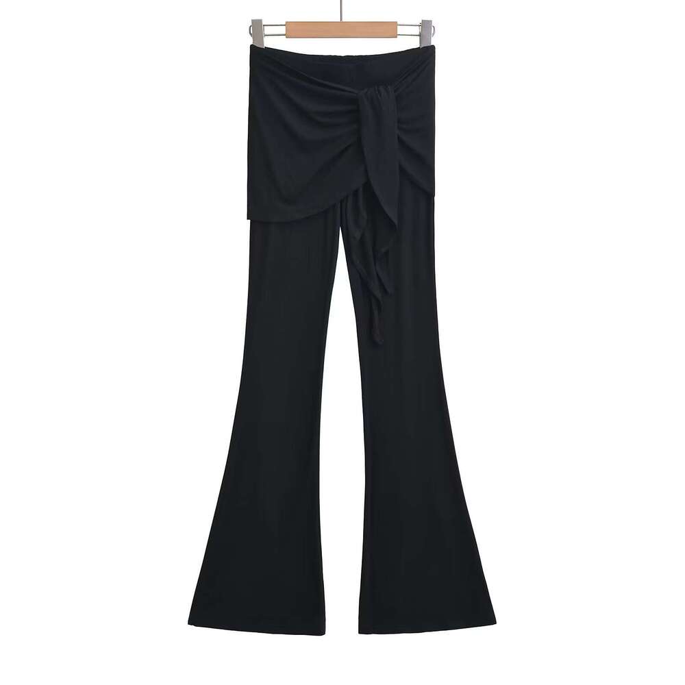 Zhao Lusi's Fake Two-Piece Lace Up Micro Flared Show Off Her Slimming And Leg Length, Autumn Home Casual Floor Length Pants For Women B5