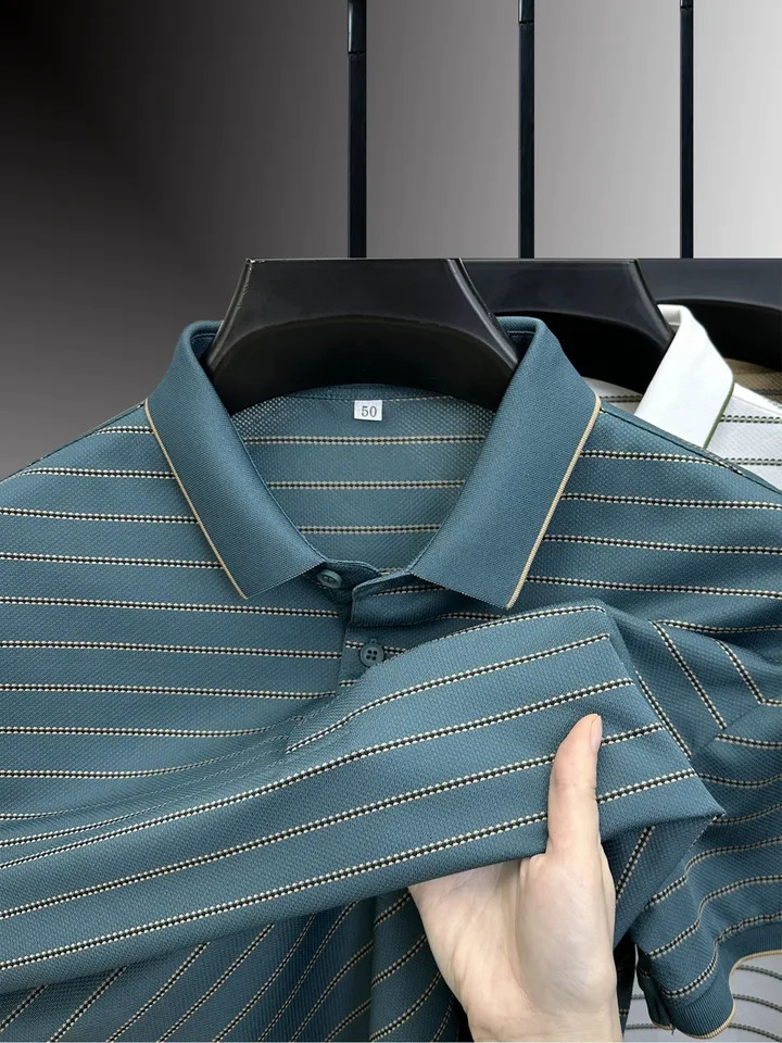 Personalized horizontal striped mens short sleeved polo shirt summer breathable soft casual Tshirt 250506Z