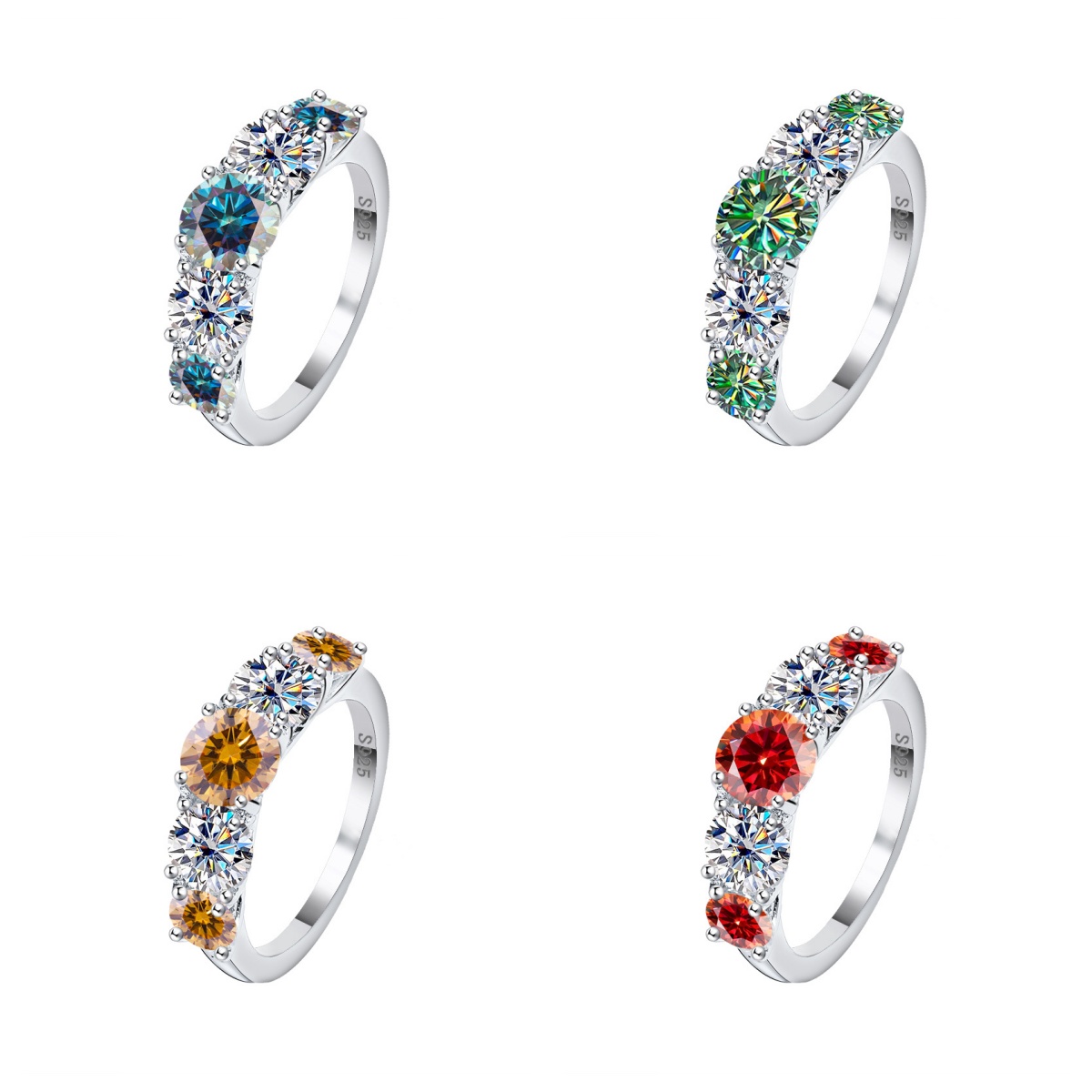 3.6CT Moissanite band Ring S925 sterling silver 5 artificial diamond Lucky God Ring, a unique and high-end, light luxury and fashionable band ring