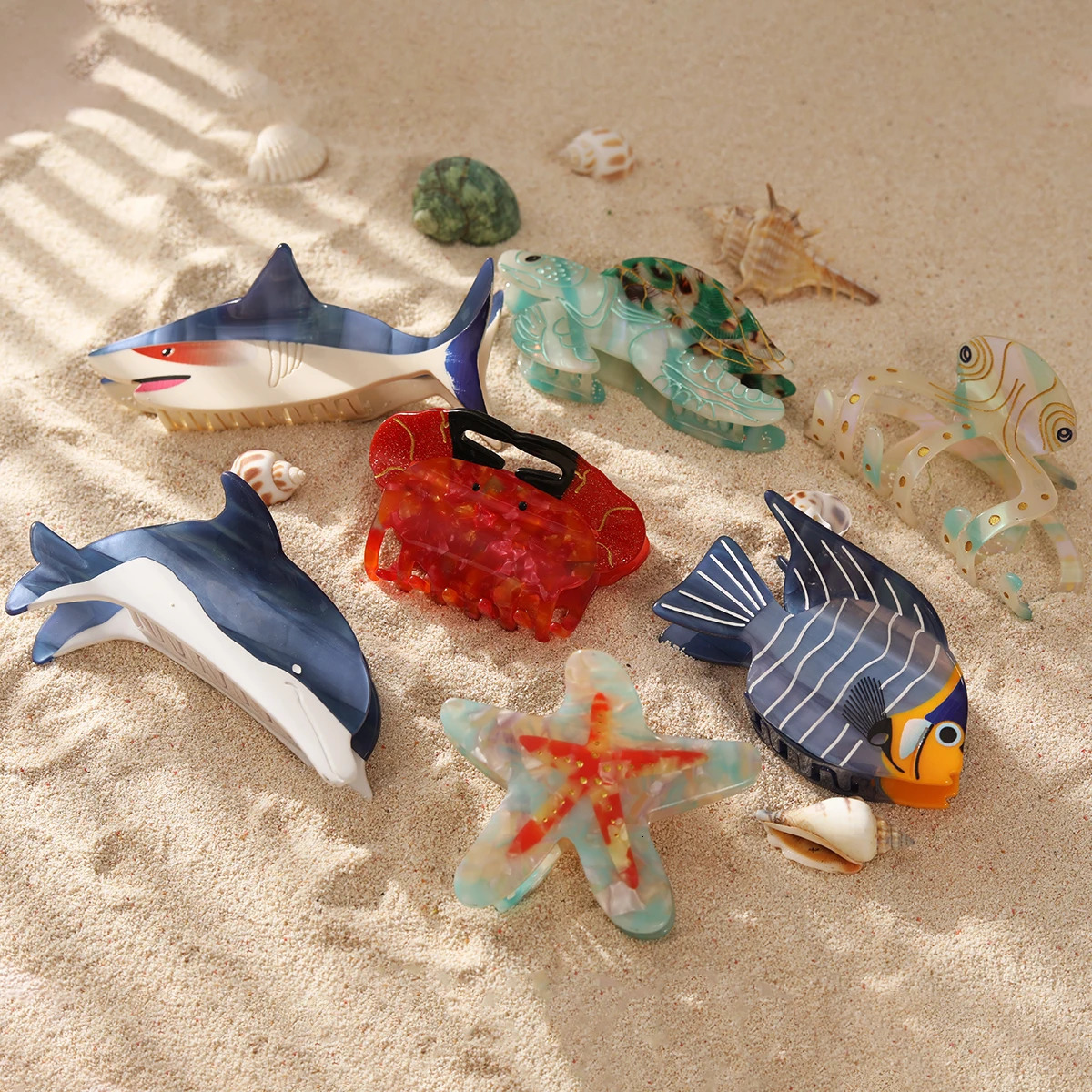1 piece personalized ocean dolphin octopus sea turtle clown fish starfish acetate hair claw clip 250515