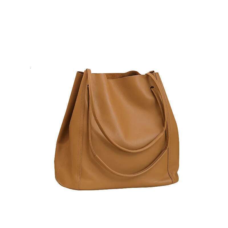 2025 Vintage Cowhide leather Tote Bucket high quality Women Composite handbags commuter underarm Shoulder Shopper bag large