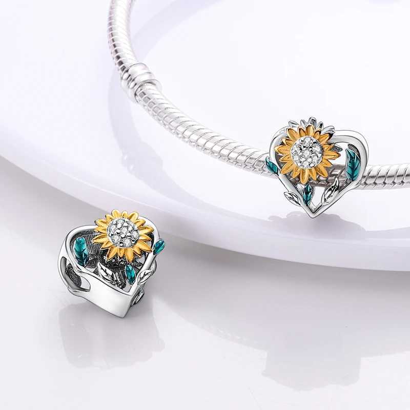 925 Silver Flower Charms Sunflower Tulip Pendants Fit Original Pan Bracelet Making Jewelry BaedsXJ250517