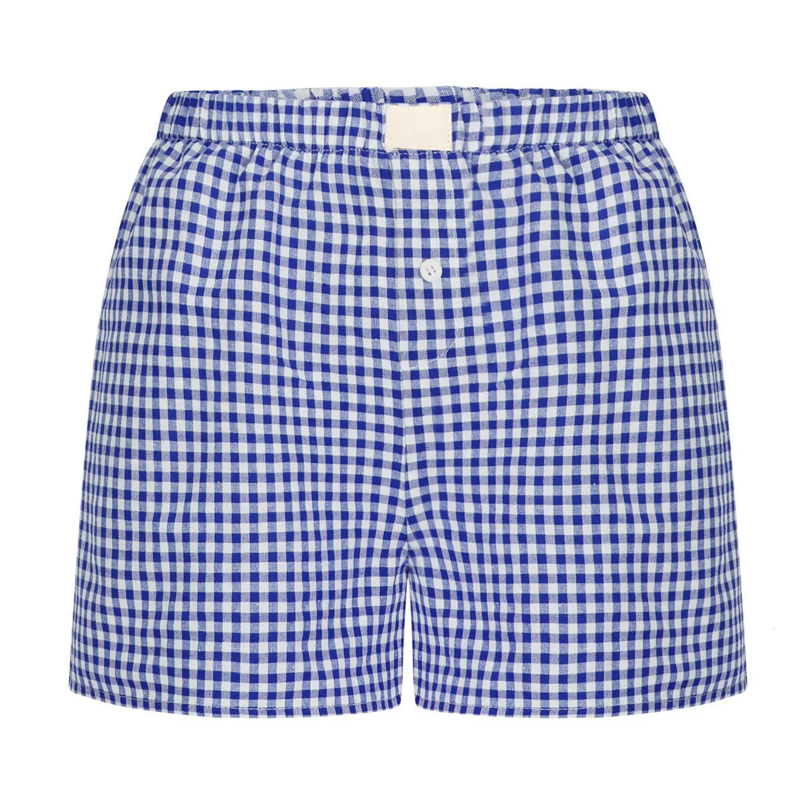 Gingham Boxer Shorts for Women Teen-girls Elastic Waistband Pull-on Red Blue Plaid Shorts Outfit Casual Lounge Summer Shorts 250517