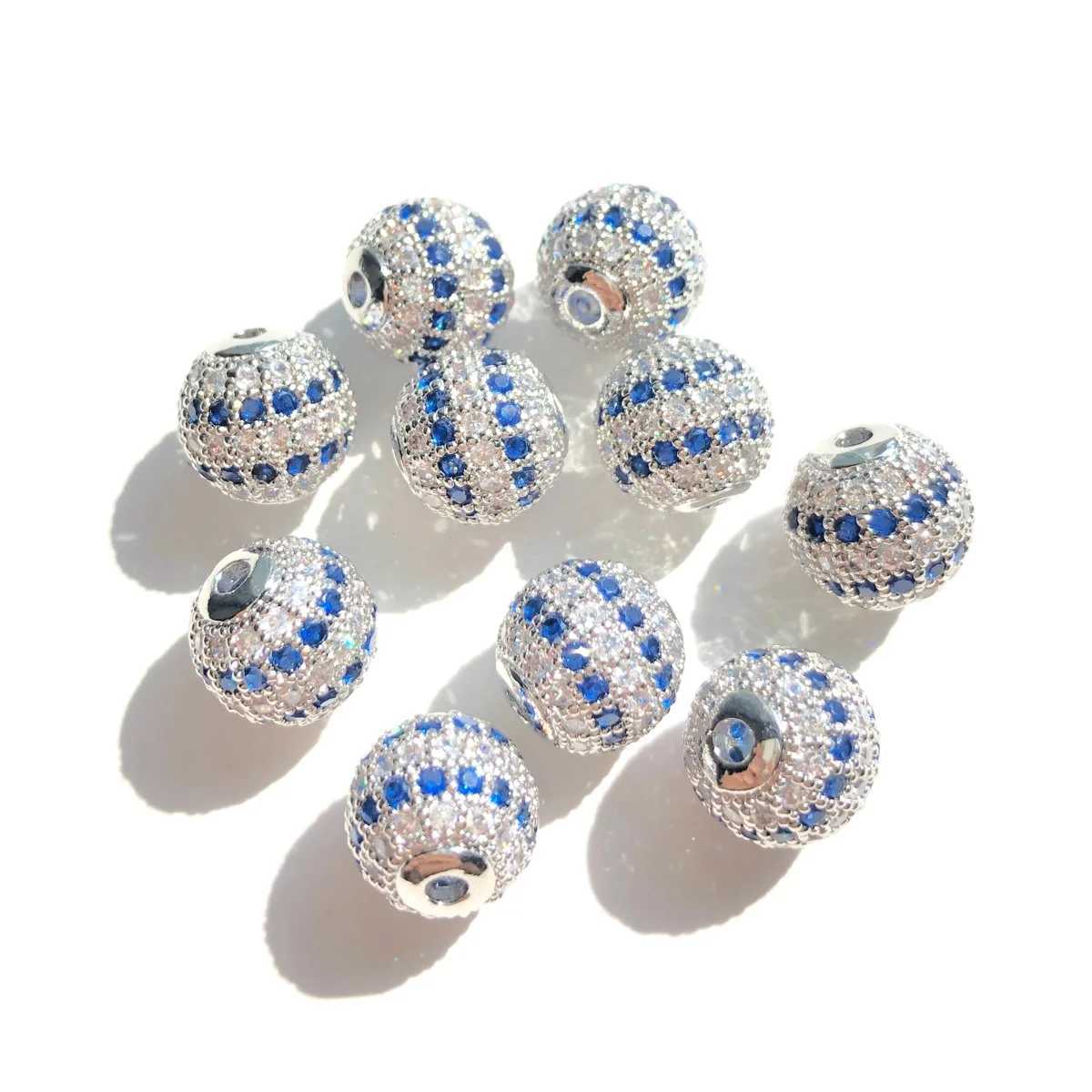 10pcs 10mm 12mm 14mm Blue Clear Zirconia Pave Disco Ball Spacer Beads for Women Bracelet Necklace Jewelry Making AccoriesXJ250517