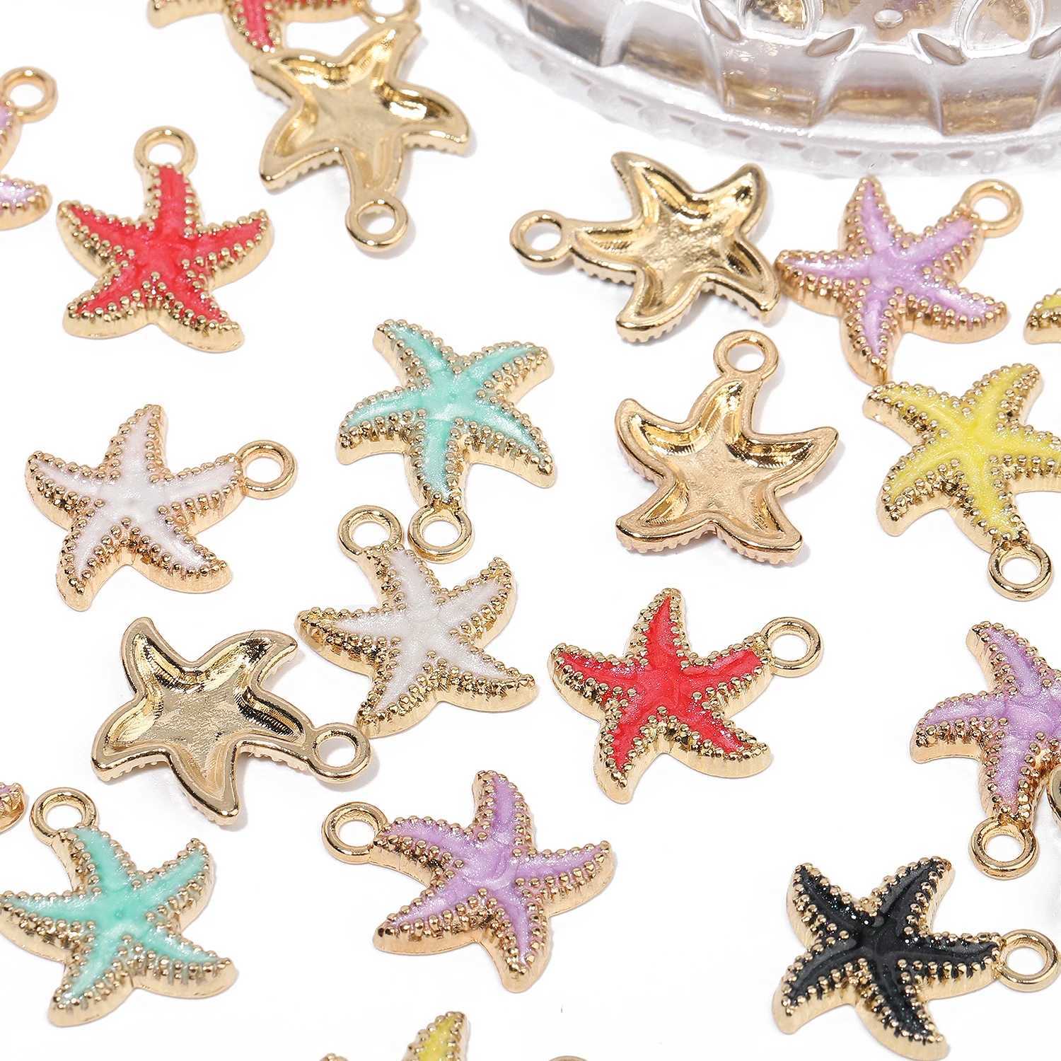 10pcs/lot 18x15mm Colorful Small Starfish She Pendants Stainl Steel Charms For Jewelry Making Diy Bracelet AccoriesXJ250517