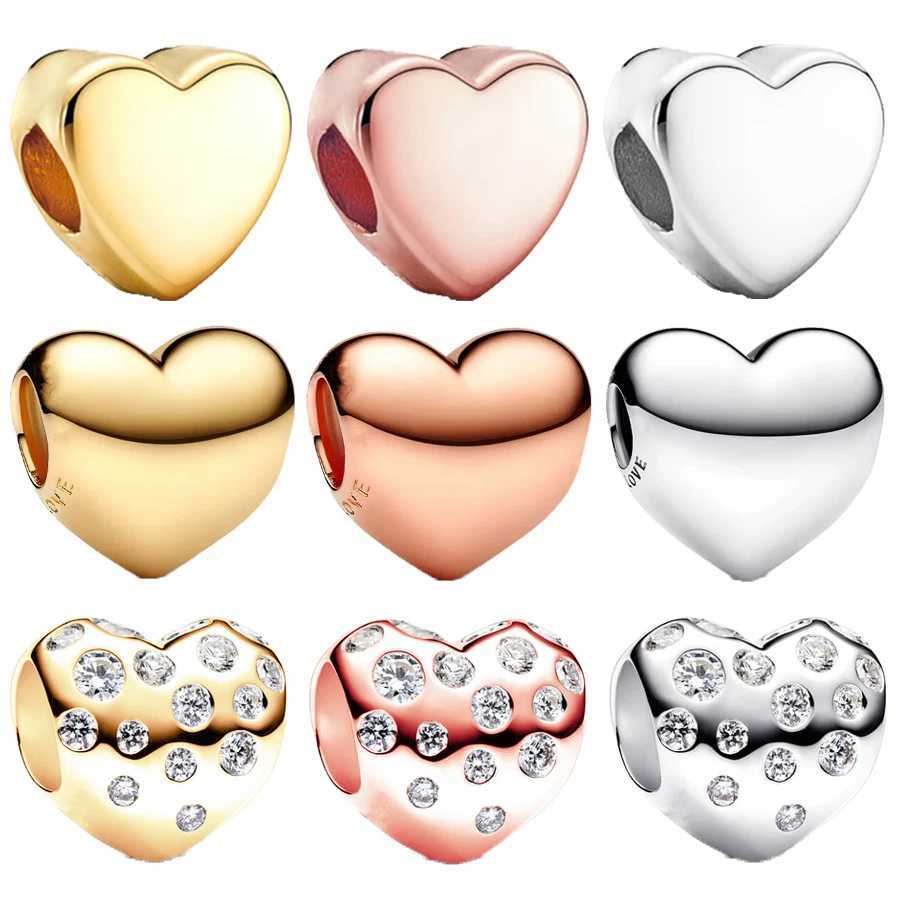 DIY Sparkling Gold Rose Gold Silver Heart She Charm Bead Fit Original 925 Sterling Silver Bracelet Women Fashion Jewelry GiftXJ250517