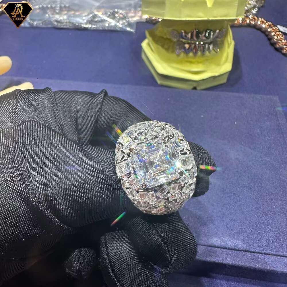 Fashionable hip-hop silver gold-plated ring, equipped with VVS ice out silica men's and women's GRA certificates