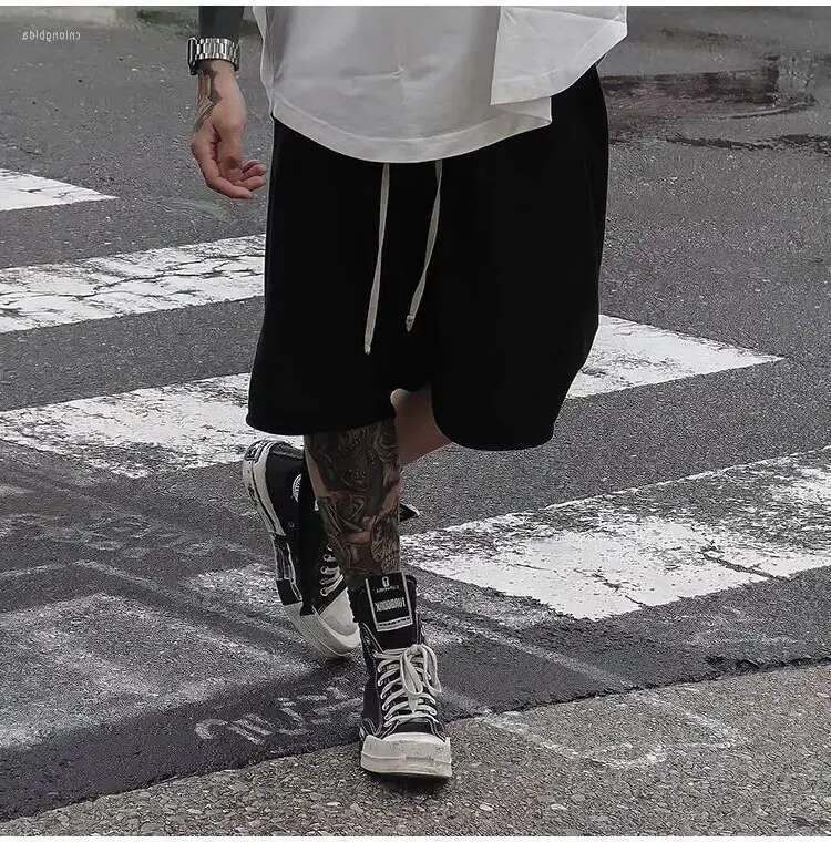 Shorts Summer Black Men's Low Drop Crotch Cotton Short Pants Sarrouel Wide Leg Sports Casual Men Knee Length designer bag