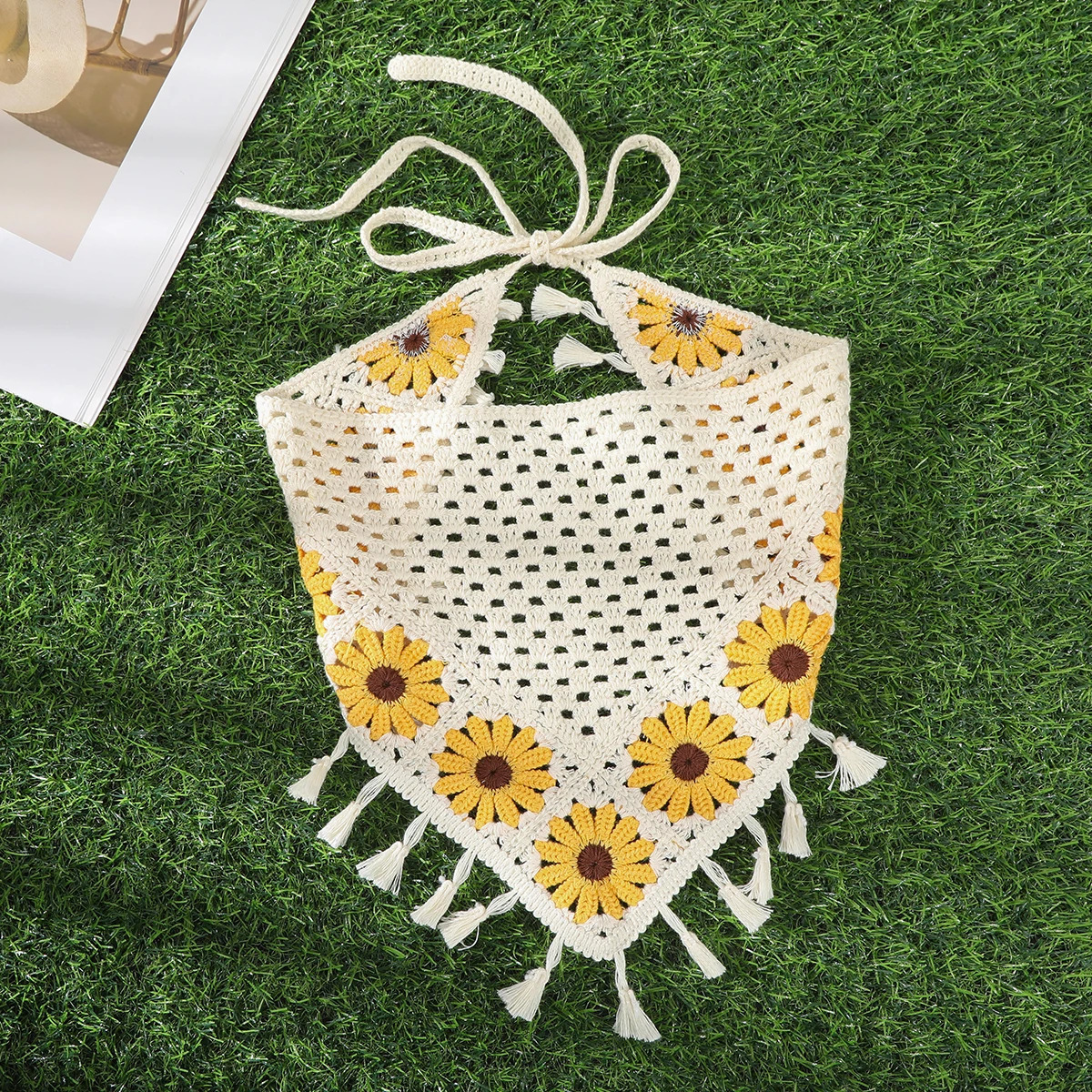 AWAYTR Manual Sunflower Headband Hair Scarf Bands for Women Party Headwear Knitted Bandana Turban Hairband Headpiece 250516