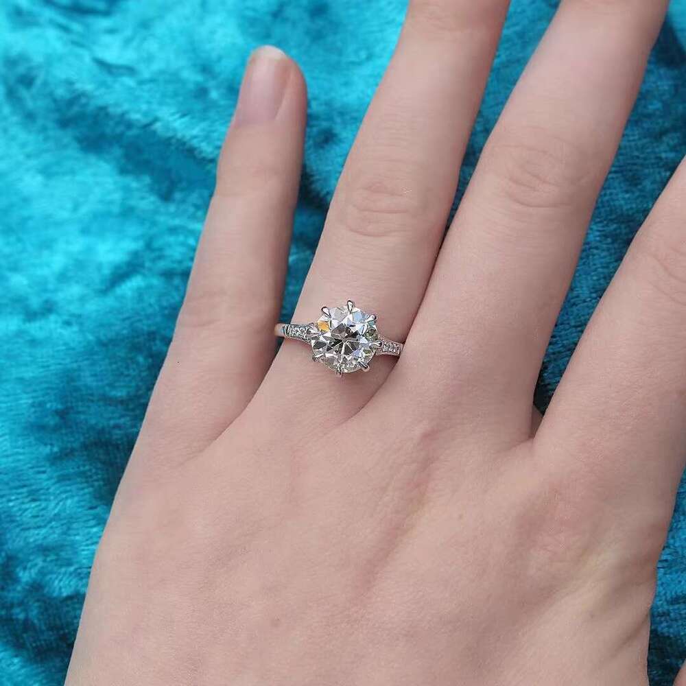 Old cut 2.20 Ctw moissanite engagement and wedding ring, original sterling silver party boutique jewelry