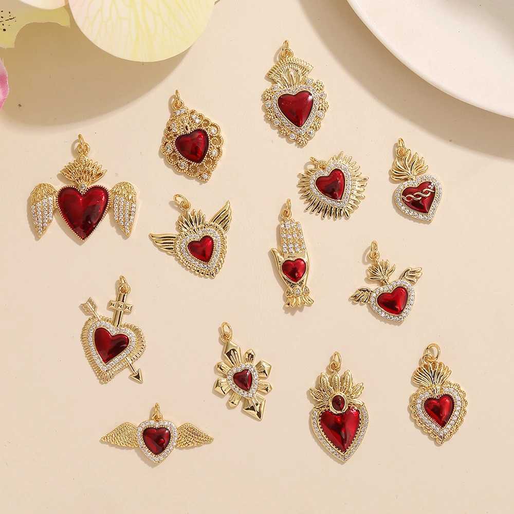 BenS New Sacred Red Heart Charms Victorian Zircon Charm Pendants 18k gold plated Wing pendants Jewelry accories P21XJ250517