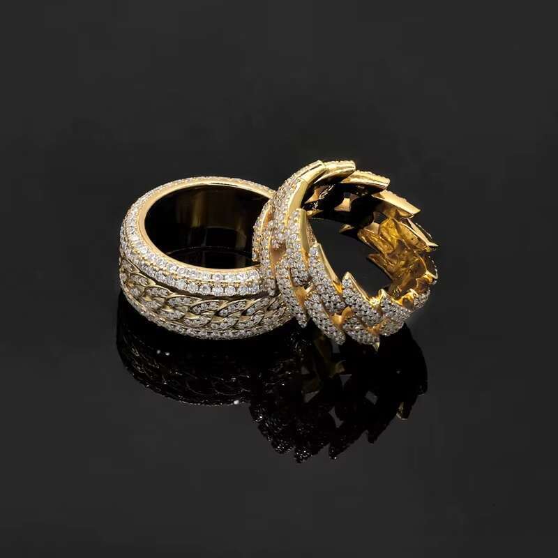 Men's pure silver ice out hip-hop jewelry Moissanite Cuban men's ring
