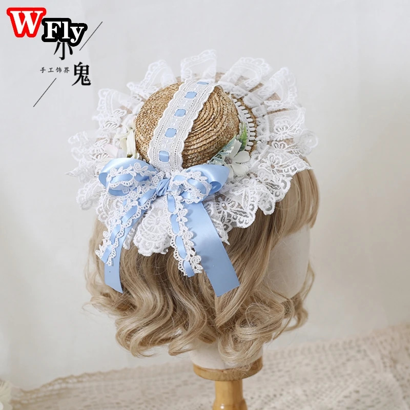 Harajuku Sweet Women Girls Summer Straw hat Beach Sun Hat Handmade kawaii Lolita Princess Lace Bow Straw Hats decorate Headdress 250516