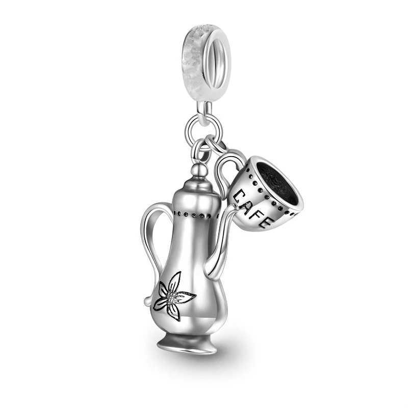 Hot Sale Distred Coffee Pot Spatula Frying Pan Dangle Charm Jewelry Bead Fit Original European925 Sterling Silver BraceletXJ250517