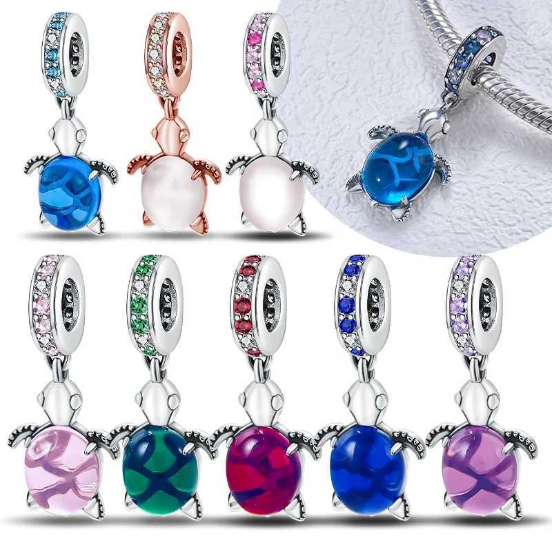 925 Sterling Silver Zircon inlaid with pink blue green purple multicolored crystal turtle Fit DIY Bracelet Necklace Dangle CharmXJ250517