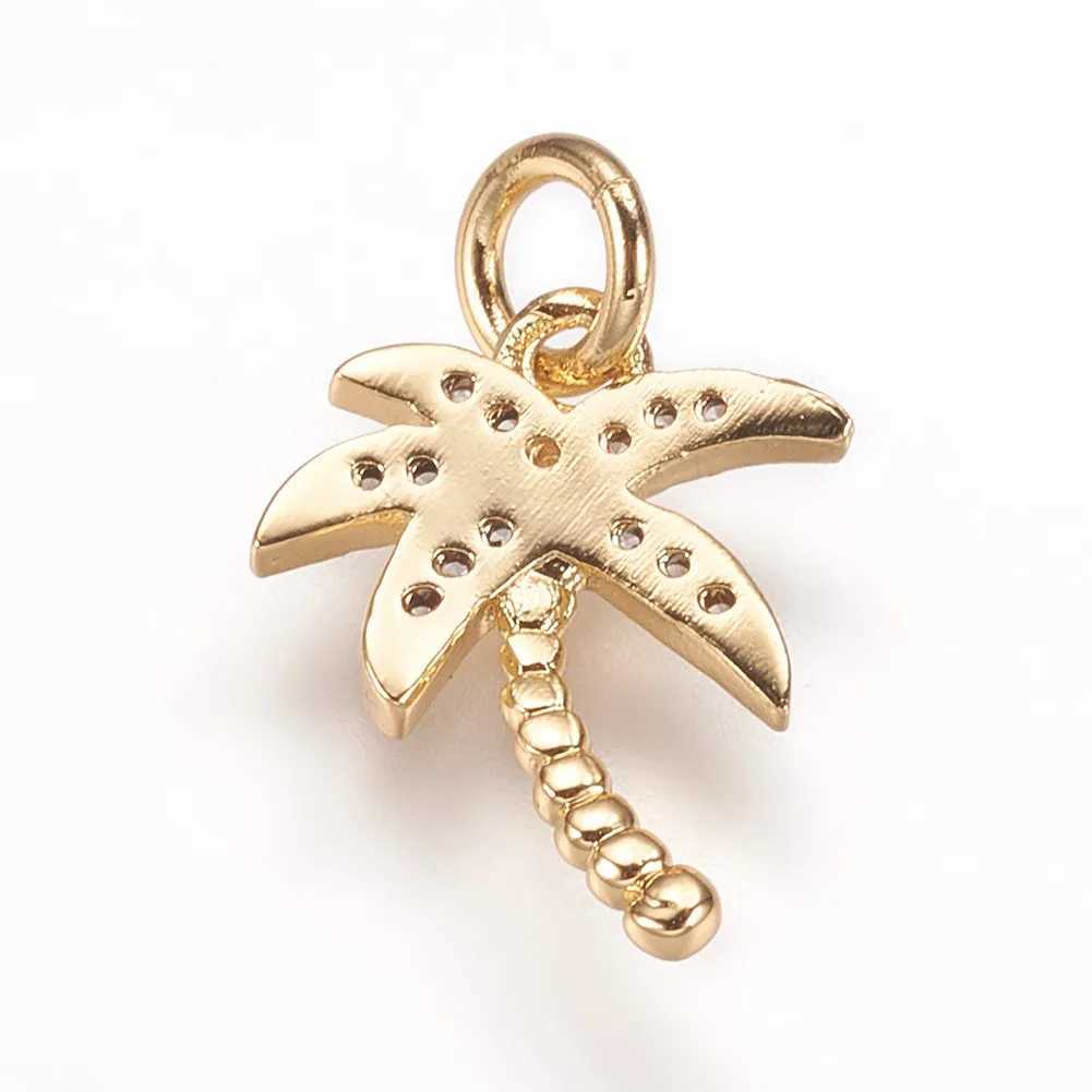 Pandahall 5pcs Coconut Tree Brass Micro Pave Cubic Zirconia Pendants Charms With Jump Ring For Necklace Bracelet Jewelry MakingXJ250517
