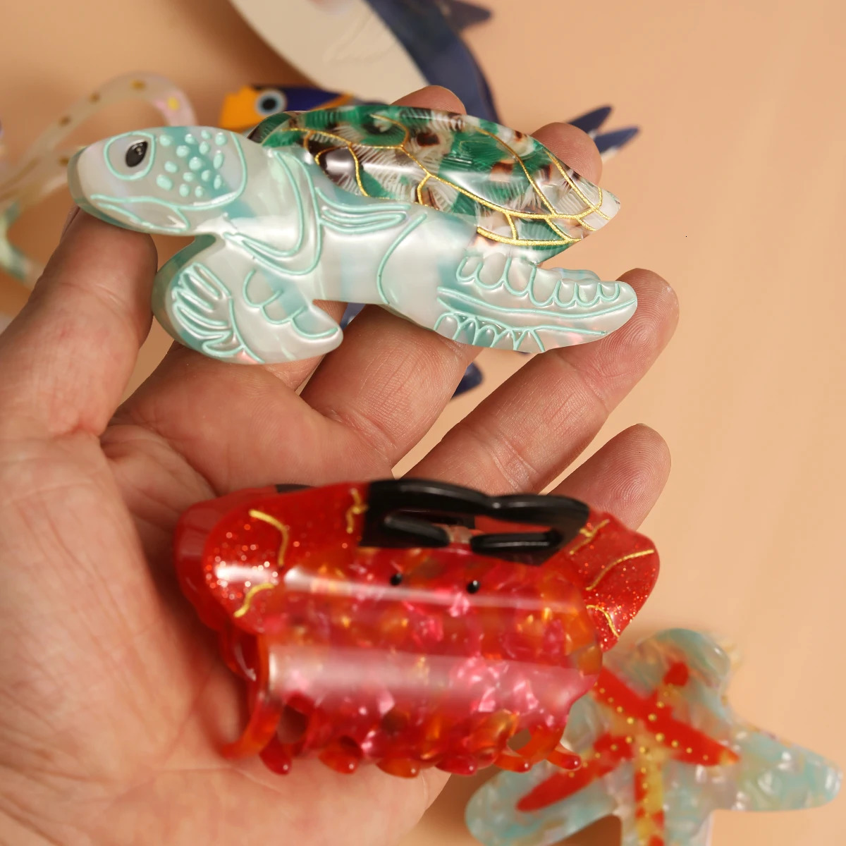 1 piece personalized ocean dolphin octopus sea turtle clown fish starfish acetate hair claw clip 250515