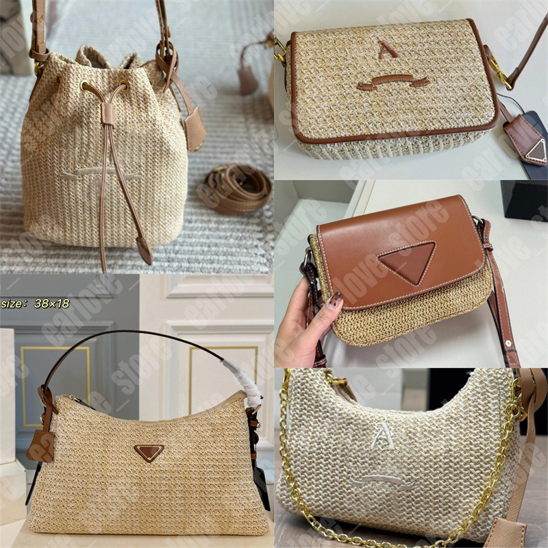 Women Hobo Designer Wicker Bag Straw Summer Bag Bucket Purse Lady Raffias Handbags Crossbody Woven Camera Shoulder Bags