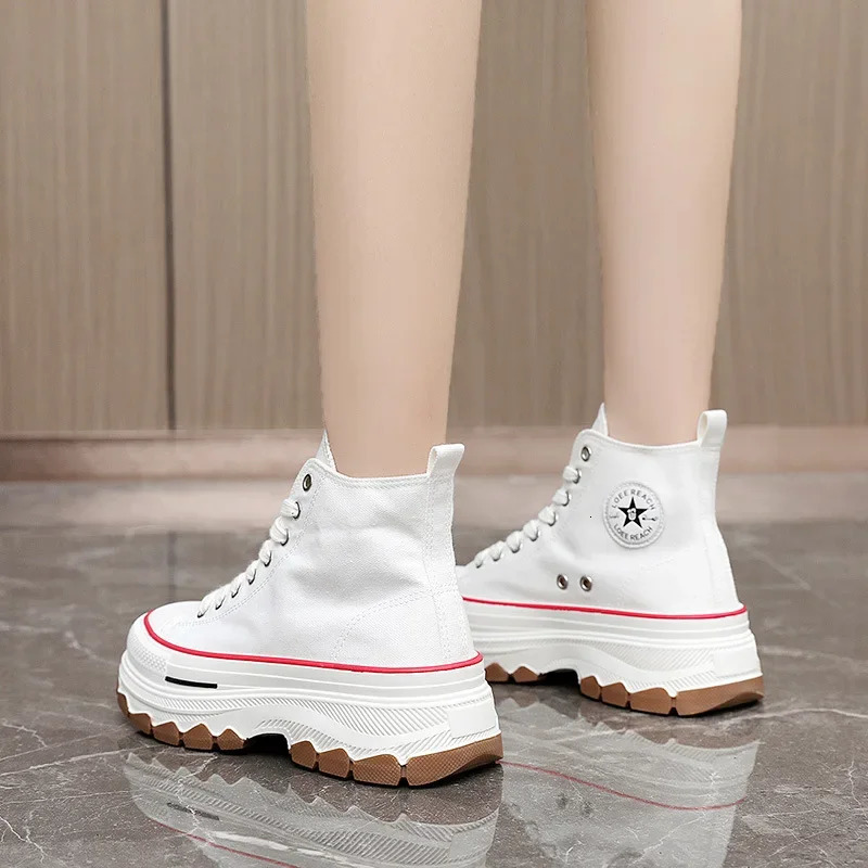 Spring autumn Female Women High Top Sneakers Lace-Up Casual Plarform Height Canvas Non-slip Wear Resistant Vulcanize Shoes 250515