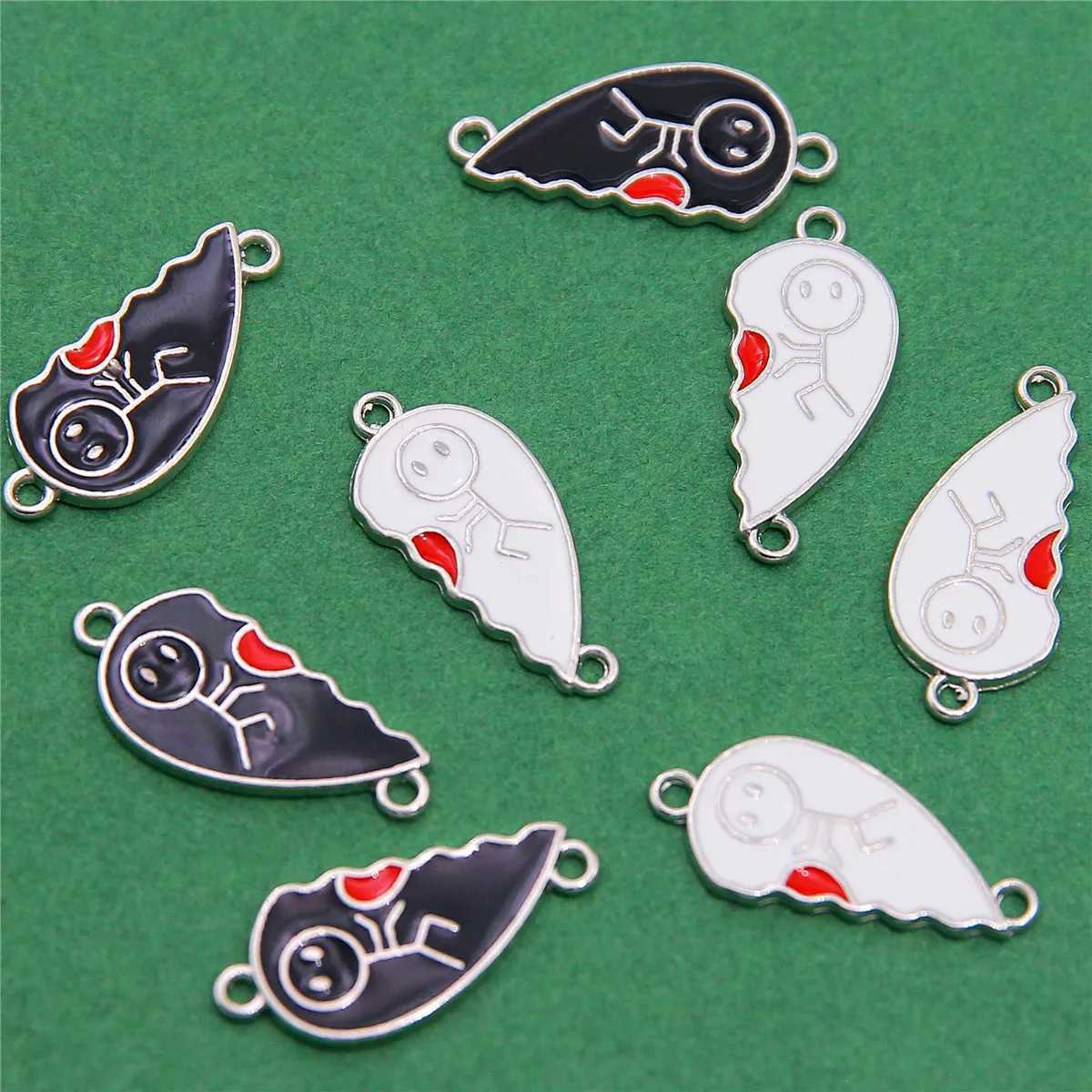 5set/10pcs 26*12mm Black And White Stitching Couple Girlfriends Enamel Metal Connector Diy Bracelet Necklace AccoriesXJ250517