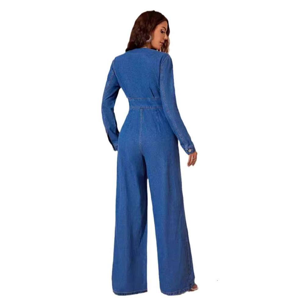 Wide Leg Jumpsuit Women S INS Casual Commuting Slim Fit One Piece Jeans