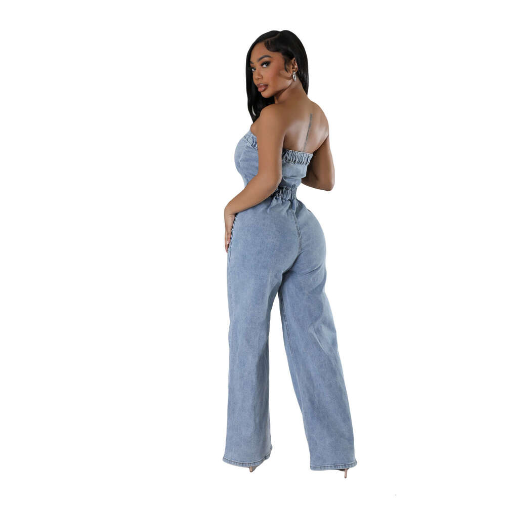 Wide Leg Jumpsuit New Fashionable Strapless Women S Slim Fit Wide Leg Denim Jumpsuit