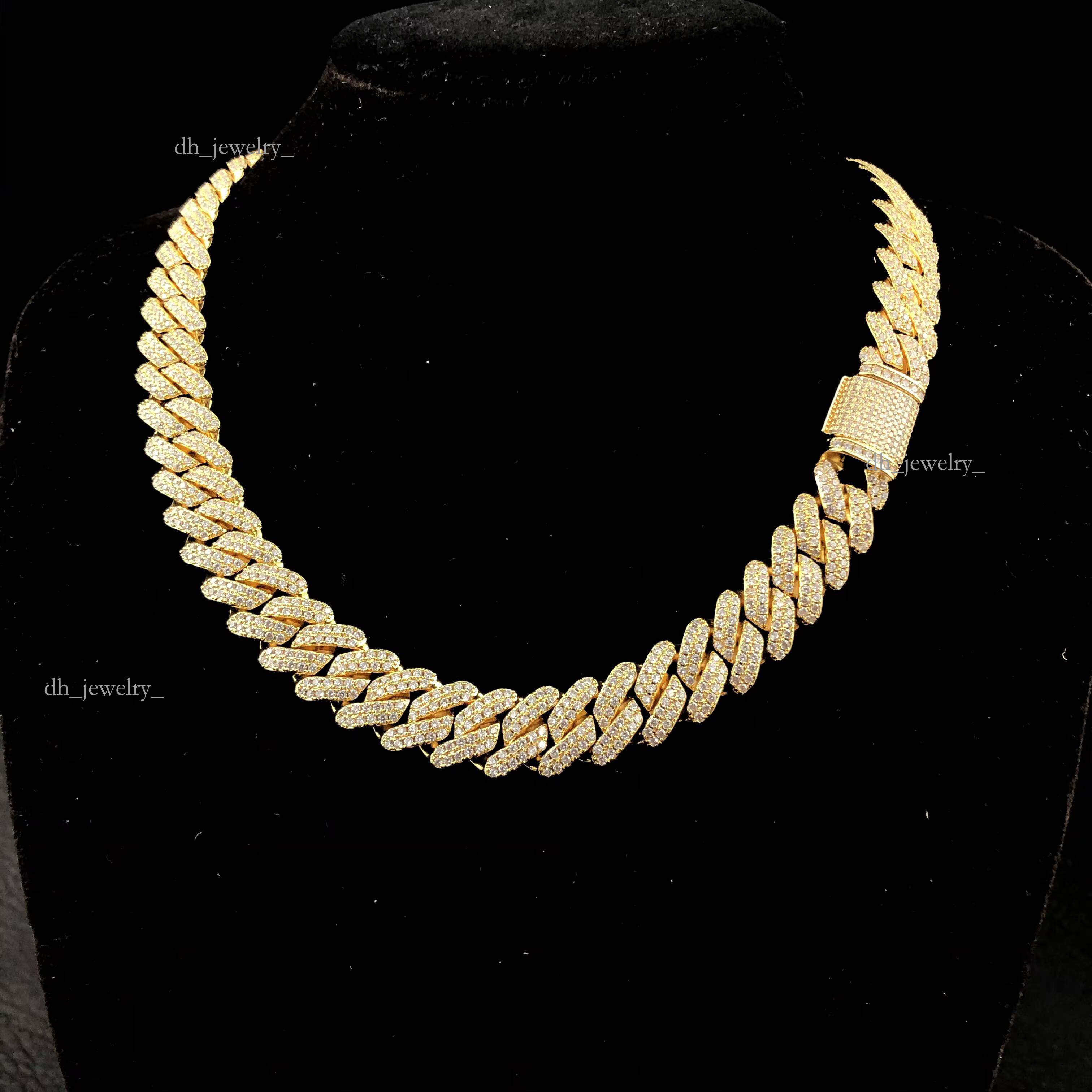 15mm Full Set Cuban Bracelet with Ribbed Plaid Necklace
