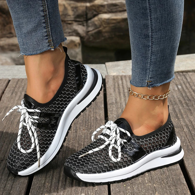 Hollow Mesh Breathable Sneakers for Women 2025 Summer Lightweight Slip On Sports Shoes Woman Plus Size Fashion Platform Sneakers 250515