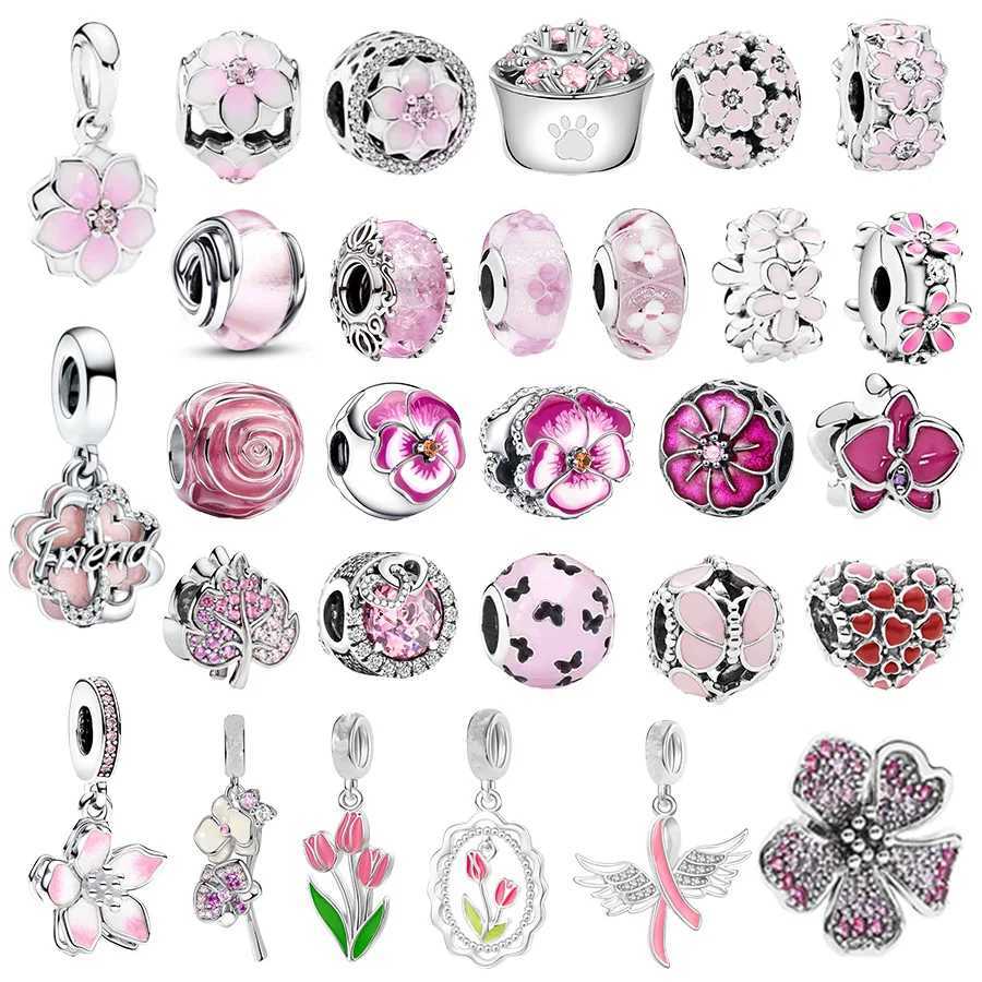New Pink Cherry Blossom- Daisy FlowerMurano Glass Charms Beads Fit Original Silver 925 Bracelet JewelryXJ250517