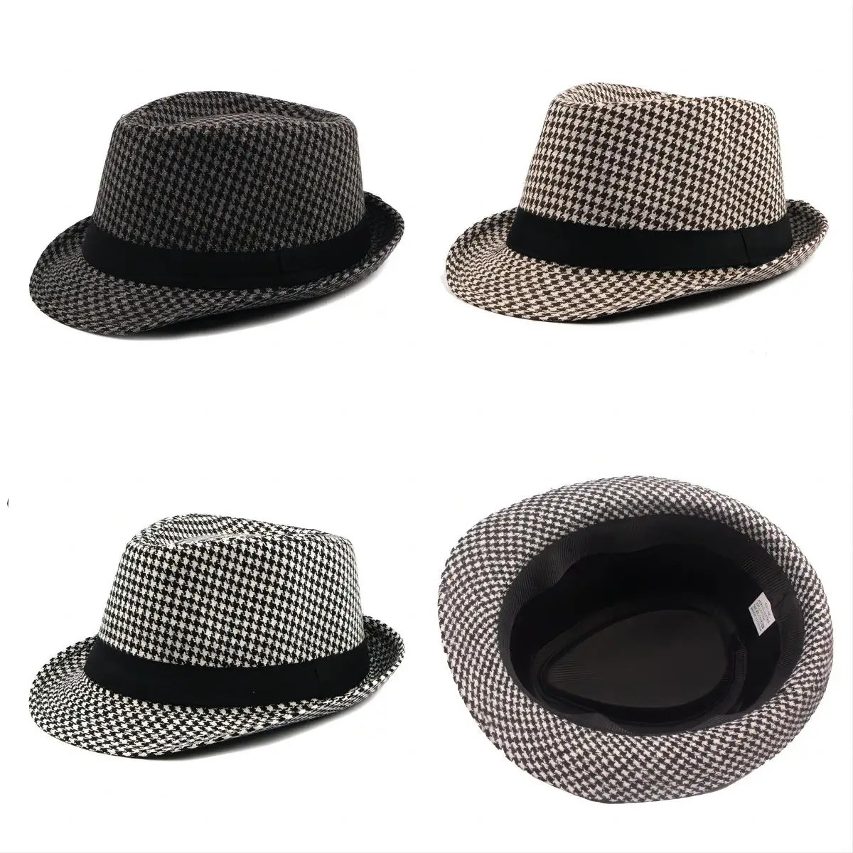 Spring Summer Vintage Checked Top Hat Mens Middle-aged and Elderly Woolen Gentlemans Hat Jazz Hat 250516