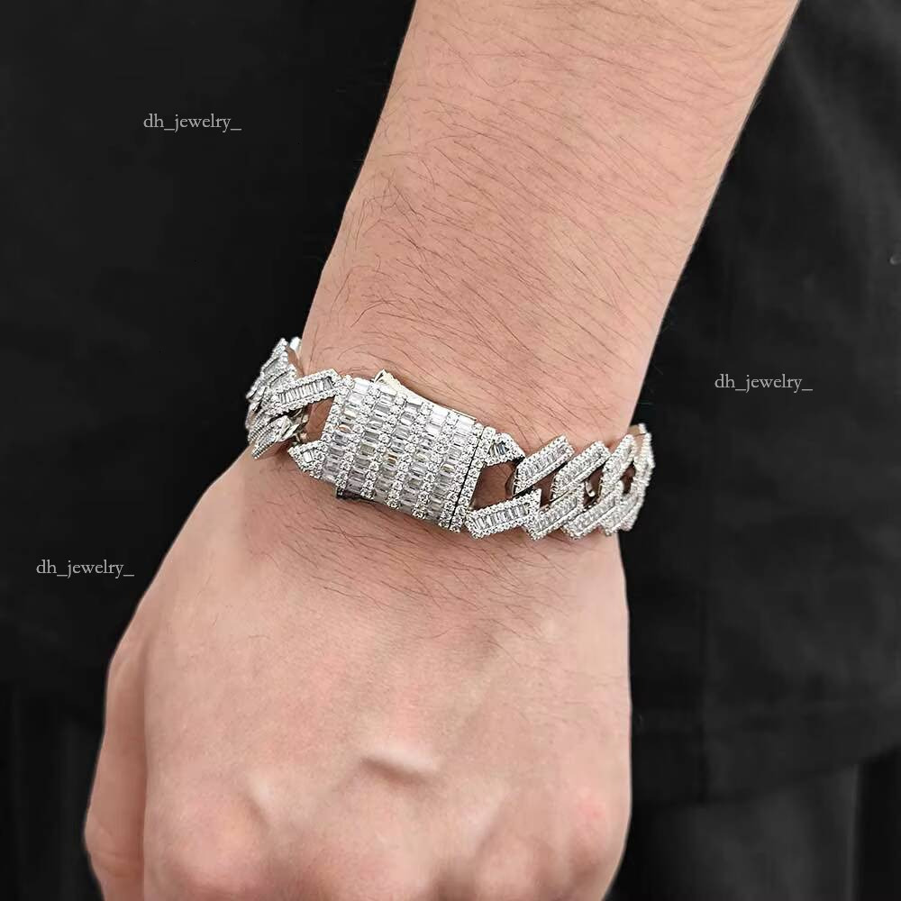 NUOYA 18mm Thick Link Gold Plated Hip Hop Jewelry for Women Iced Baguette Dia Cuban Chain Bracelet Gifts