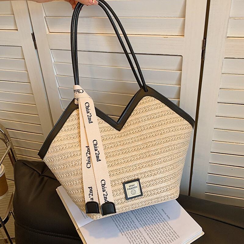 Large-capacity handbag for women, 2025 new designer bag, trendy handheld straw multi-functional single-shoulder woven commuting bag